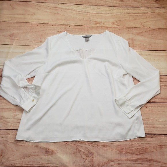 H&M Tops - H&M Blouse Womens 12 White V-Neck Long Sleeve Blouse Business Casual Top Ladies